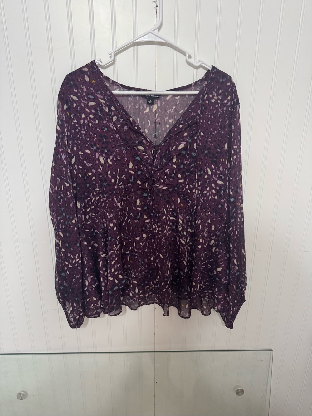 Zac & Rachel Purple Printed V-Neck Long Sleeve Blouse